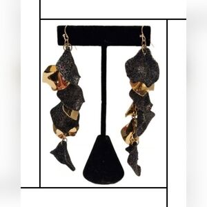 Glittery Dangle Earrings With Black & Gold Petals